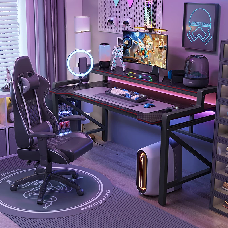 Gaming Console Table - โต๊ะคอมพิวเตอร์สำหรับเล่นเกม แผ่นรองเมาส์ ขาตั้งจอภาพ ตู้เก็บของ คอนโซล คอมพิวเตอร์พีซี