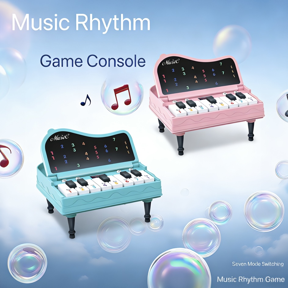 Gaming Console Table - เปียโนตั้งโต๊ะขนาดเล็กแบบพกพาพร้อมไฟ, ดนตรี, คีย์บอร์ดอิเล็กทรอนิกส์สำหรับจังหวะ และเครื่องเล่นเกมสำหรับผ่านด่าน; ของเล่นมอนเตส