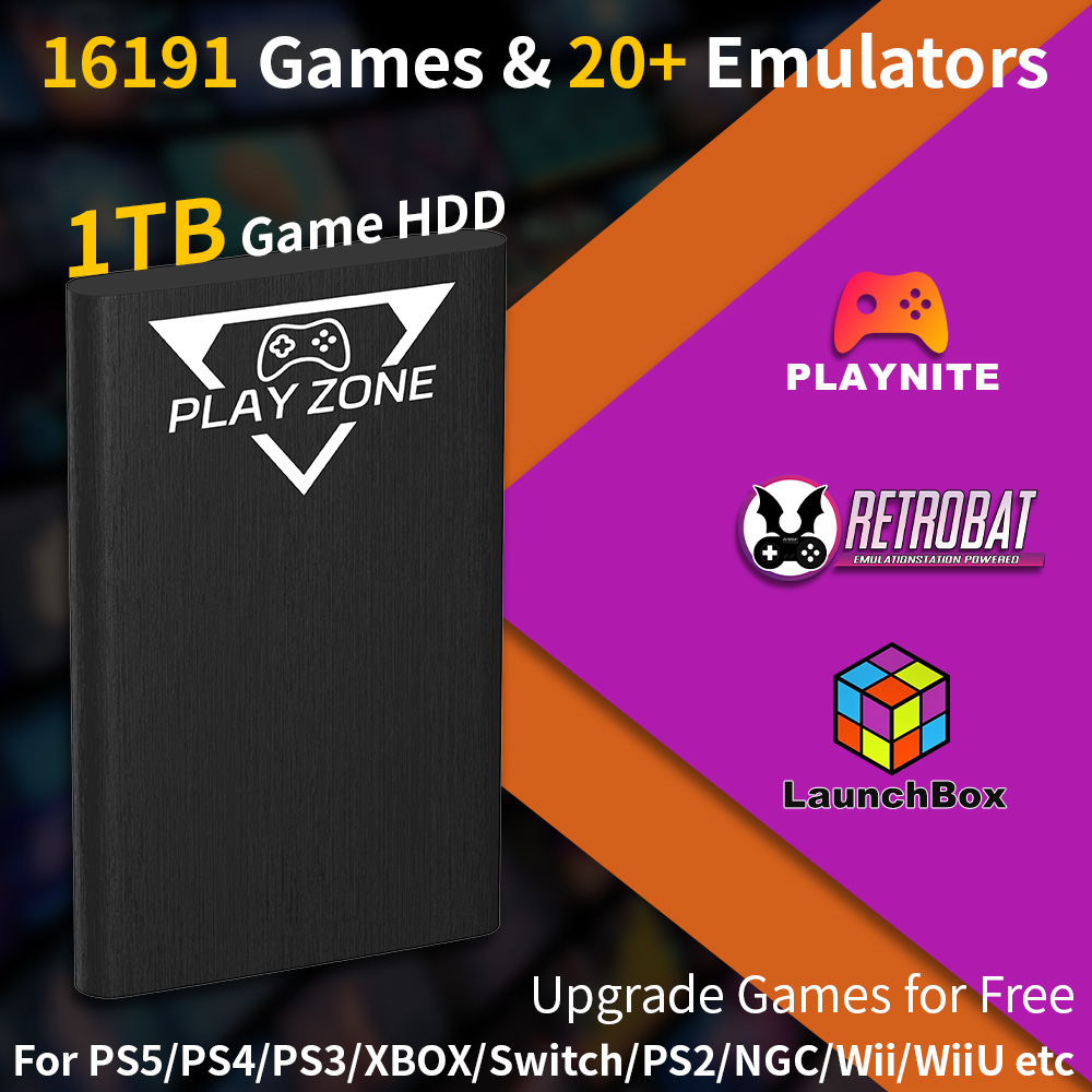 Gaming Console Game Zone - ฮาร์ดดิสก์พกพา Play Zone 1TB สำหรับ PS5/PS4/XBOX/PS3/Switch/PS2