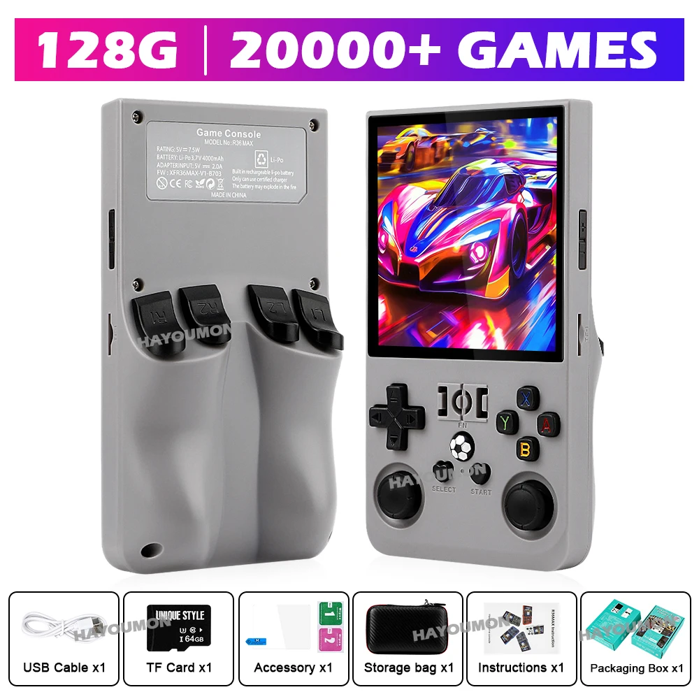 R36 Maxสีเทามือถือสําหรับเล่นเ - Gaming Console R36 Max บทวิจารณ์และราคา